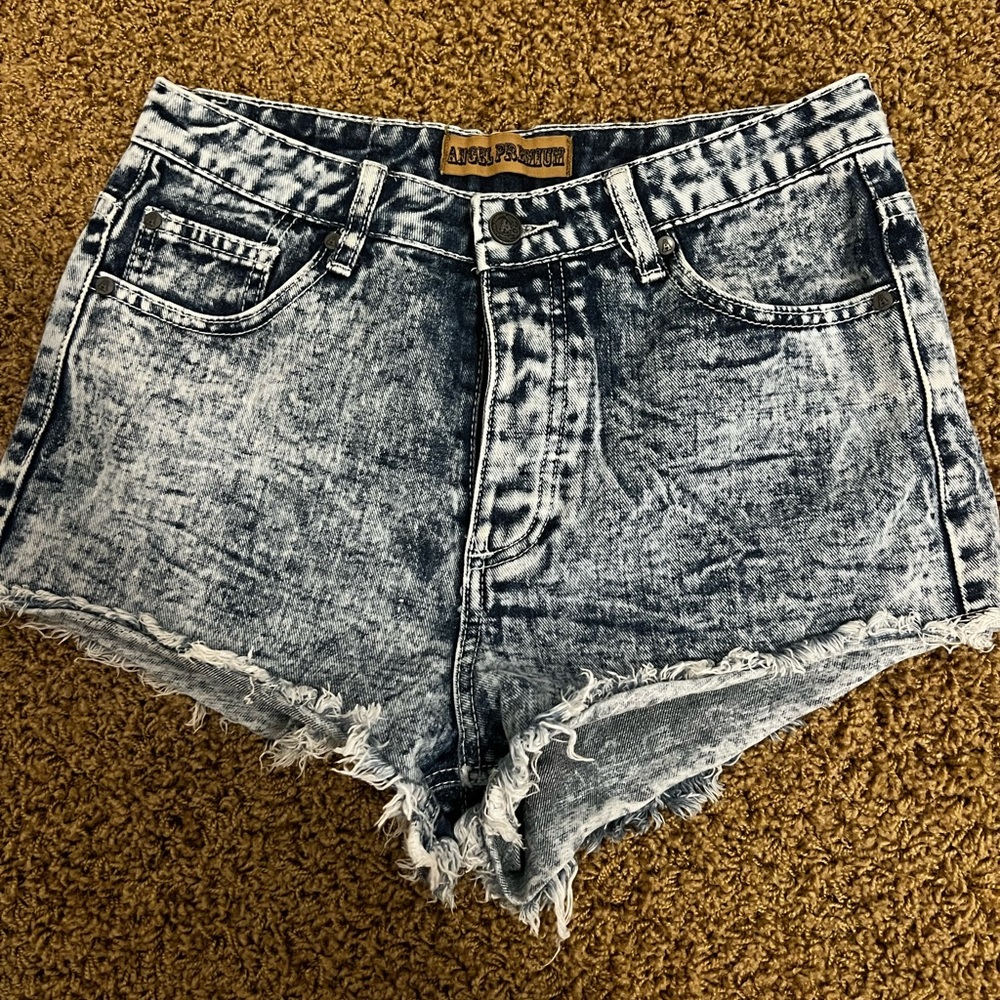 Angel Premium High-Waisted (Distressed, Acid Wash, Fringe) Jean Shorts